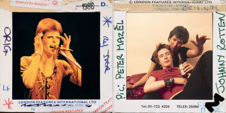 left: David Bowie Right: The Sex Pistols’ Johnny Rotten and Steve Jones 