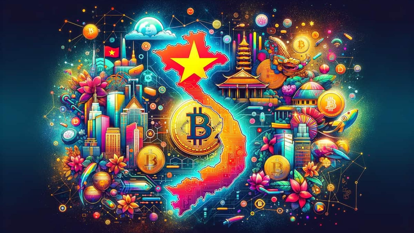 DALL·E 2024-06-12 12.37.31 - An artistic and vibrant illustration showcasing Vietnam as a leading global hub for blockchain and cryptocurrency industries. The image features a col