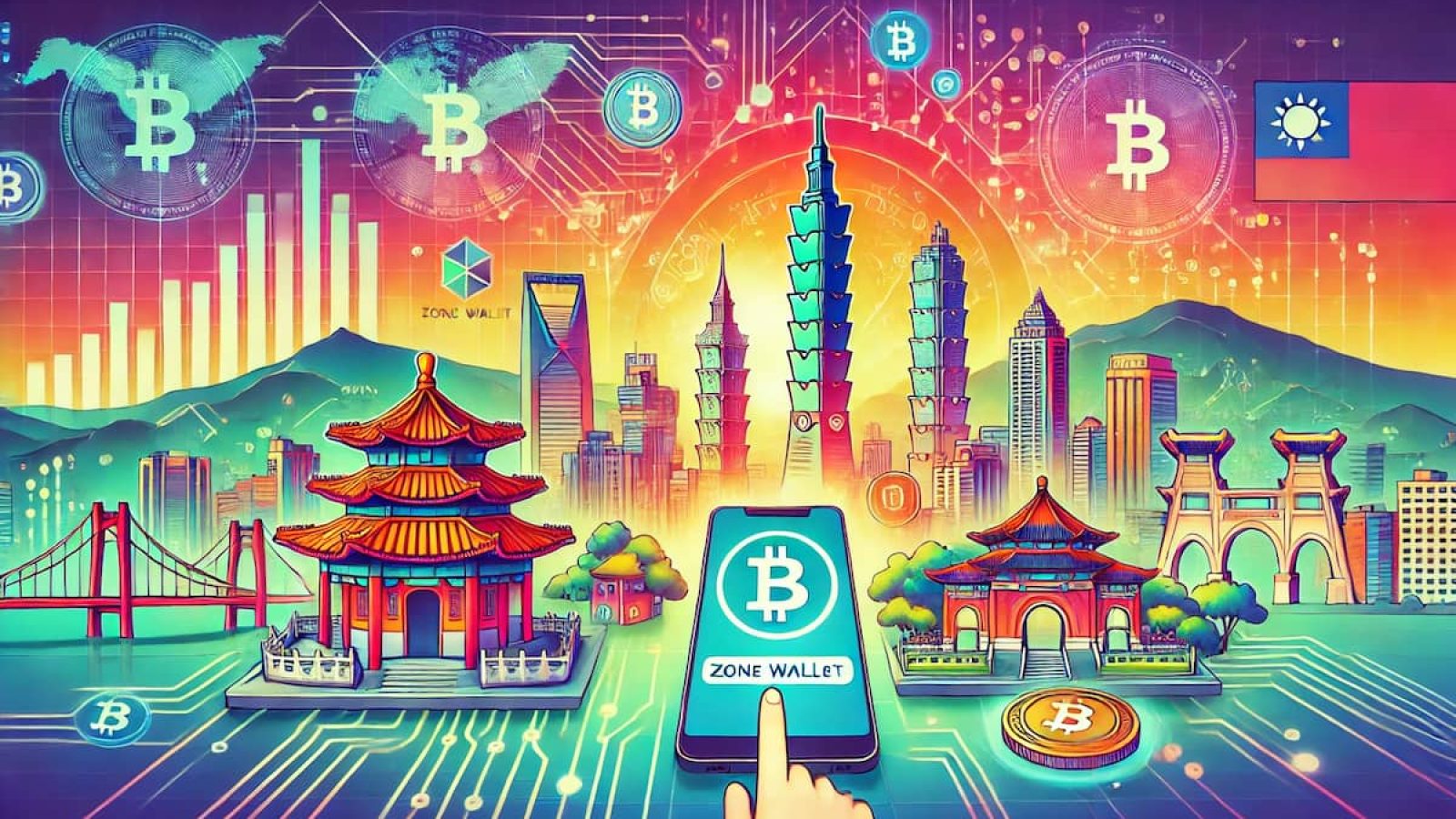 2024-07-09 16.36.38 - A vibrant and colorful image illustrating the rise of blockchain projects in Taiwan. The image shows elements like blockchain symbols, Taiwanese landm