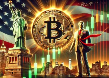 DALL·E 2025-01-15 23.34.10 - A realistic image representing Bitcoin's dramatic rise and fall, featuring a glowing Bitcoin logo with candlestick charts showing sharp downward and u